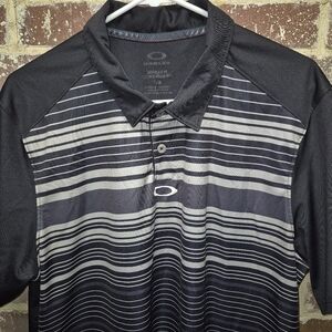 Oakley Men's Golf Polo Shirt Large Black Gray Horizontal Striped Performance L